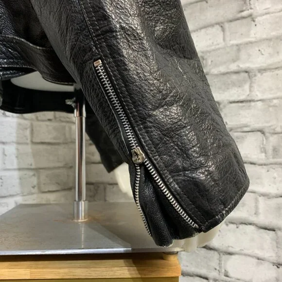 Vintage Black Leather Motorcycle Jacket Mens XL Biker Distressed Moto Coat - Picture 5 of 16